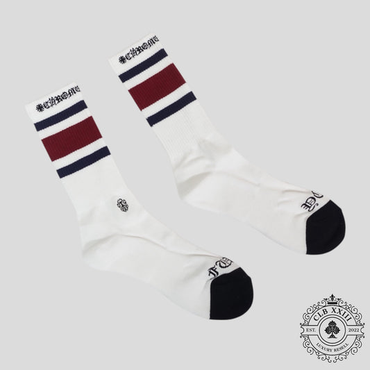 Chrome Hearts Striped Socks in White/Maroon