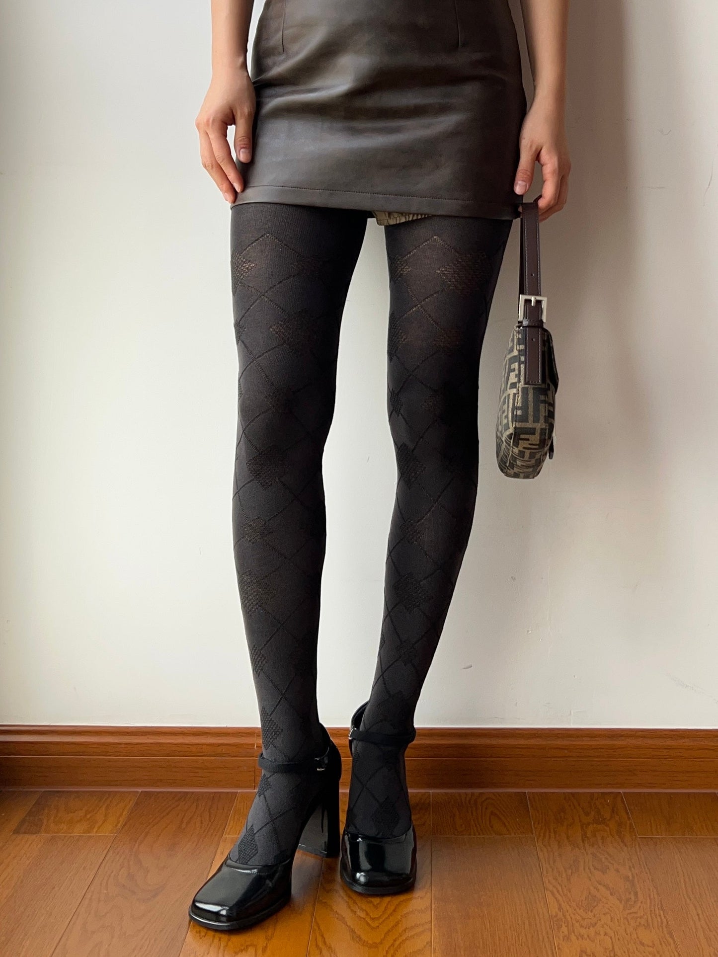 Grey Check Pattern Cotton Tights
