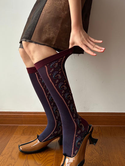 Vintage Inspired Embroidered Knee High Socks