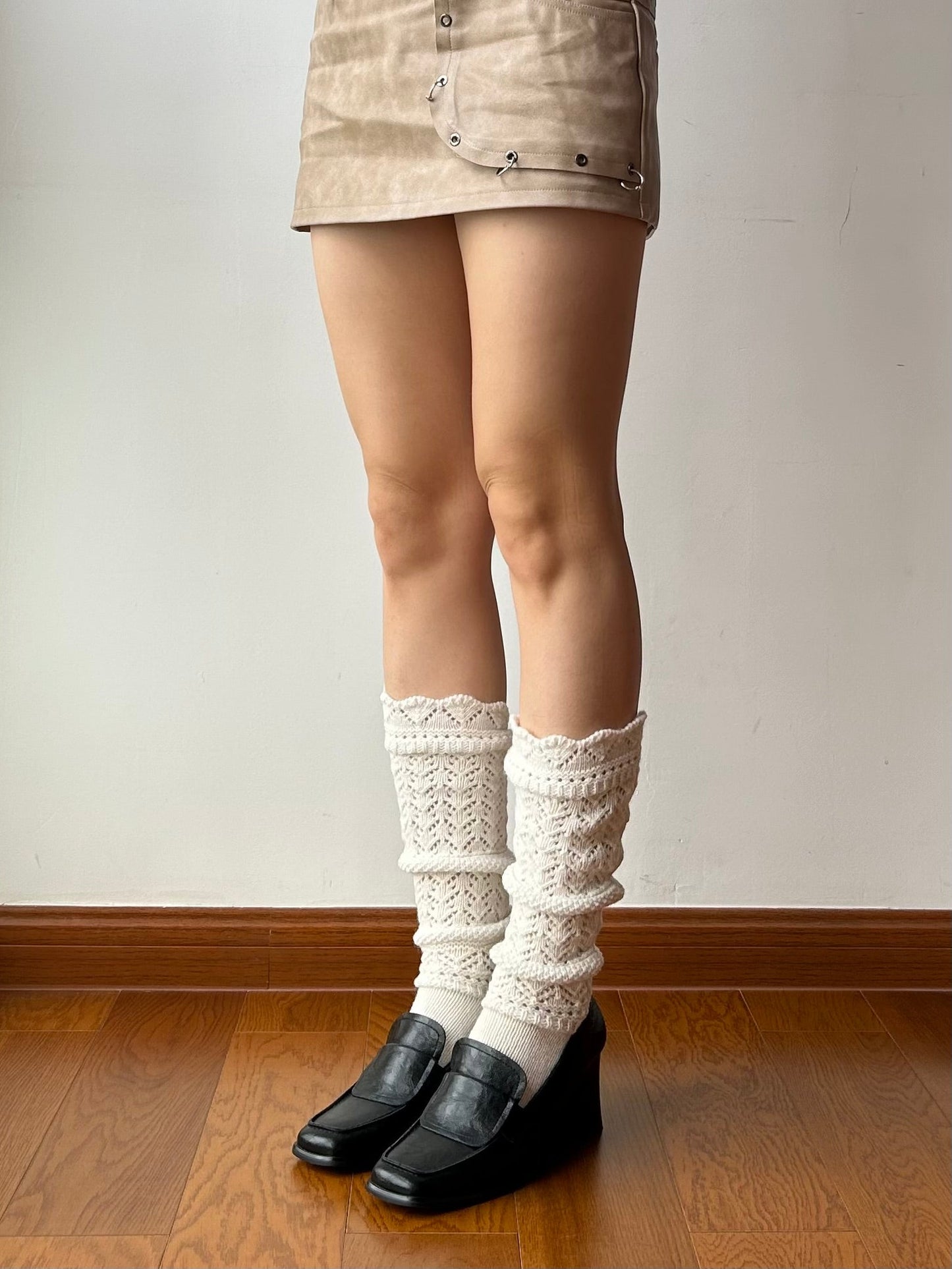 Beige Wool Blend Knee High Socks