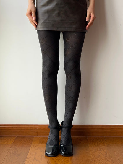 Grey Check Pattern Cotton Tights