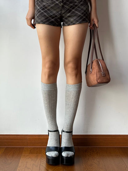 Grey Cotton Knee High Socks