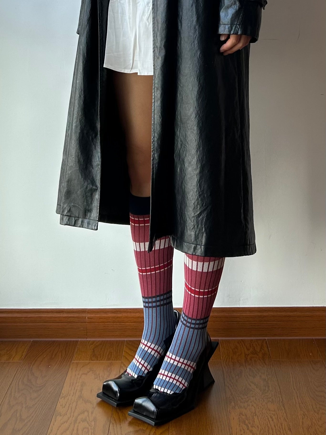 Blue + Red Stripe Cotton Knee High Socks