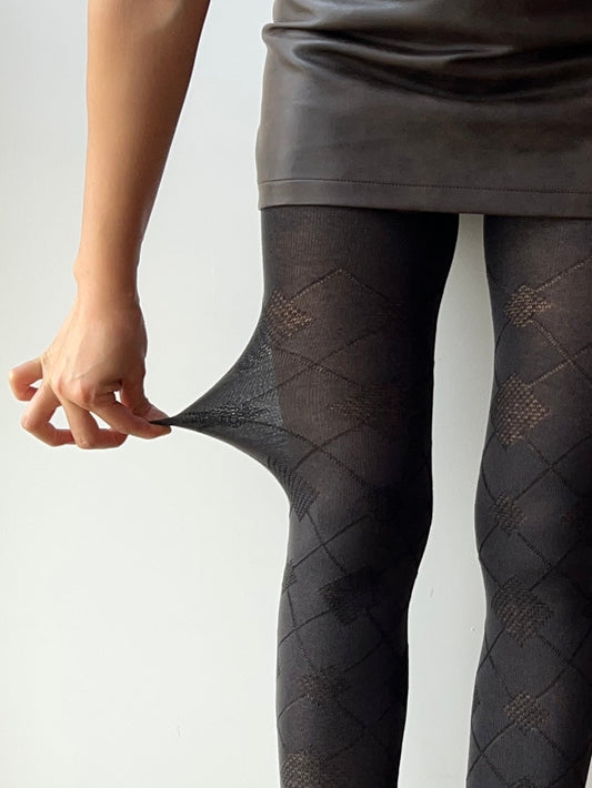 Grey Check Pattern Cotton Tights