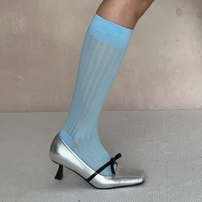 Baby Blue Cotton Knee High Socks