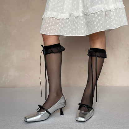 Black Ruffle Sheer Knee High Socks