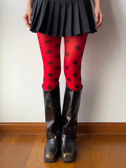 Red Polka Dots Print Tights