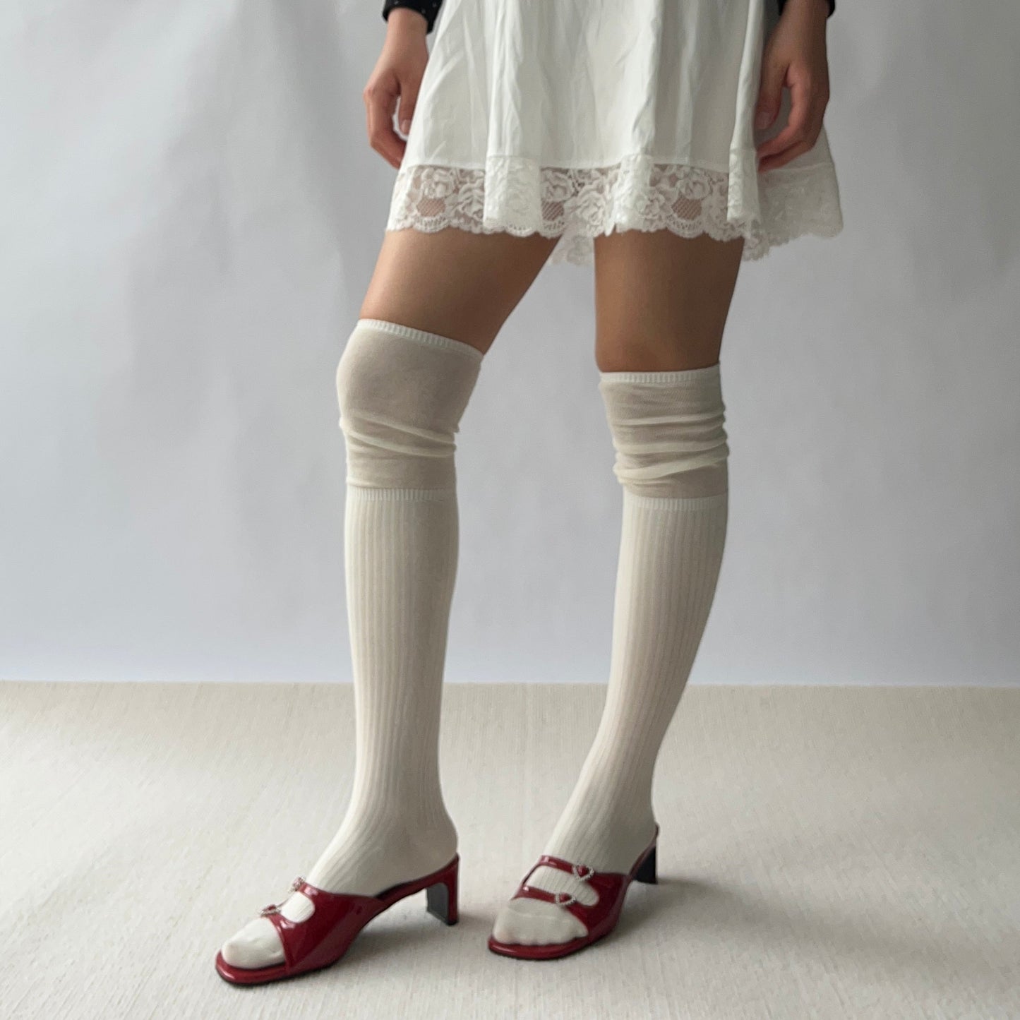 Beige Cotton Over the Knee Socks