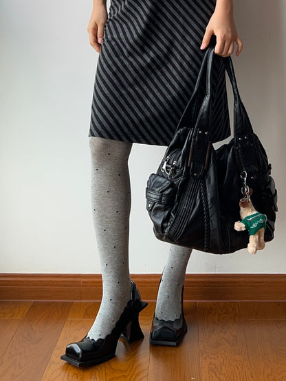 Grey Polka Dots Cotton Tights