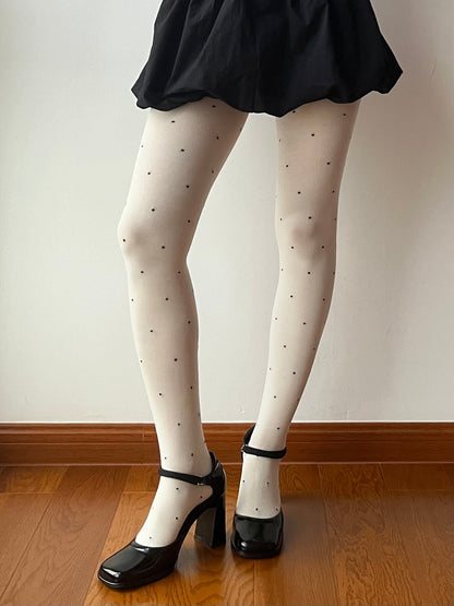 White Polka Dots Cotton Tights