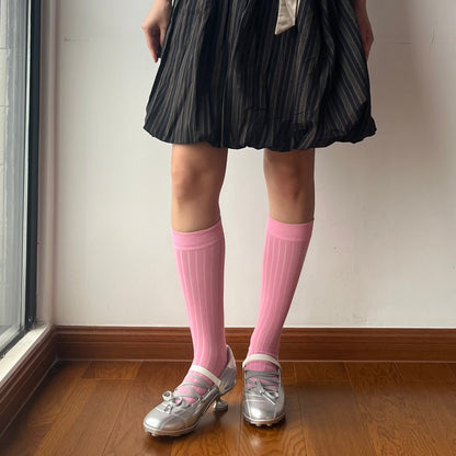 Pink Cotton Knee High Socks