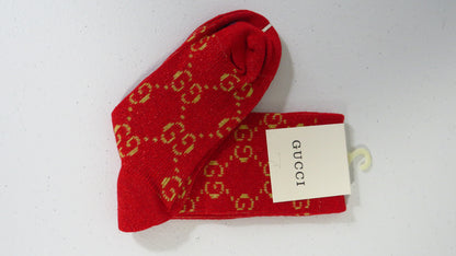 Gucci Women's Red Glitter Fabric Double G Crew Socks OSFM New!