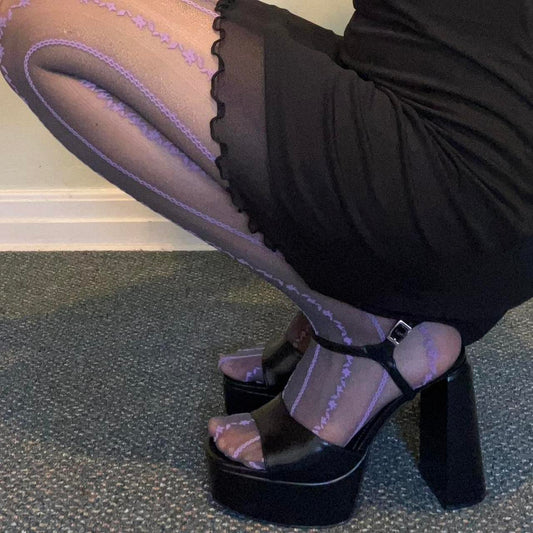 Purple Stripe Sheer Tights