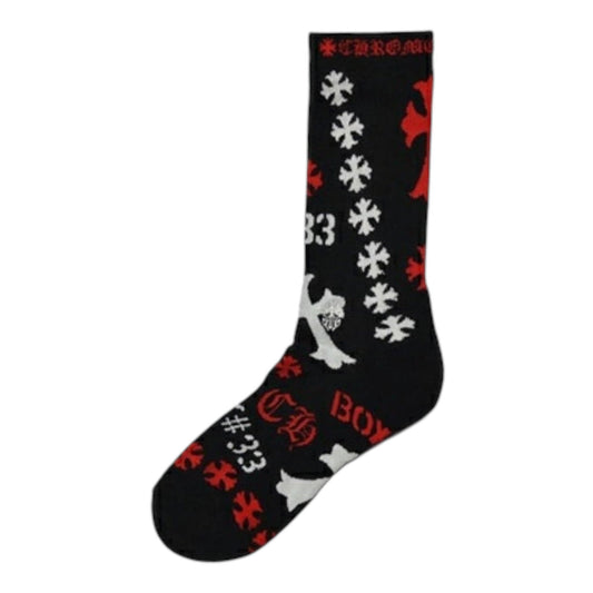 Chrome Hearts Stencil Logo Socks Black White Red