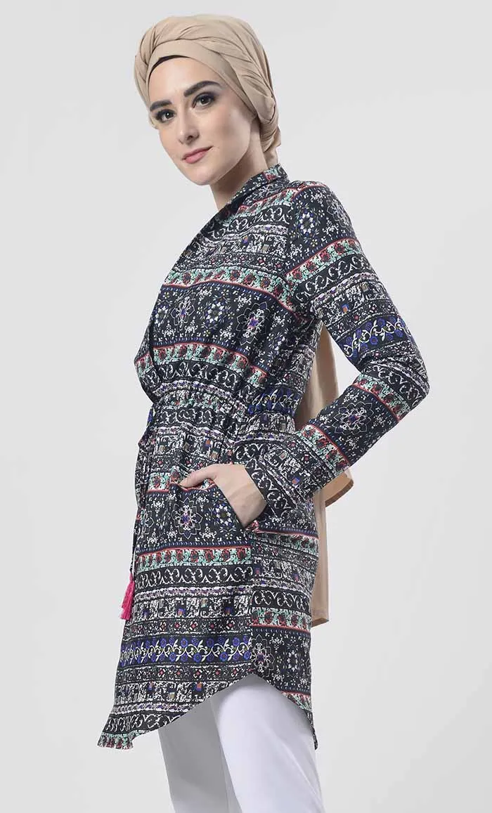 Abstract Printed Shrug Style Tunic