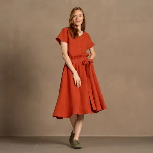 Front Button Dress Brigit Cinnamon Red